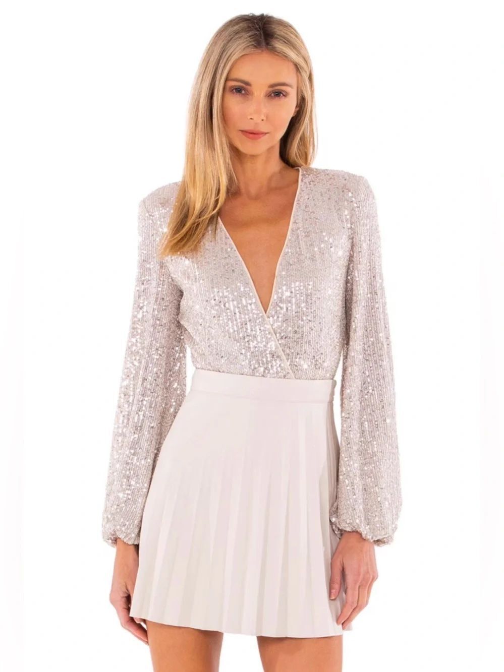 Bardot Women's Sequin V-Neck Bodysuit Size XS